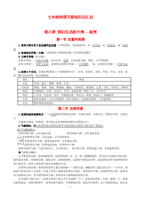 新人教版七年级地理下册知识点归纳(最全全新精版版)