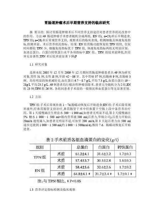 胃肠道肿瘤术后早期营养支持的临床研究