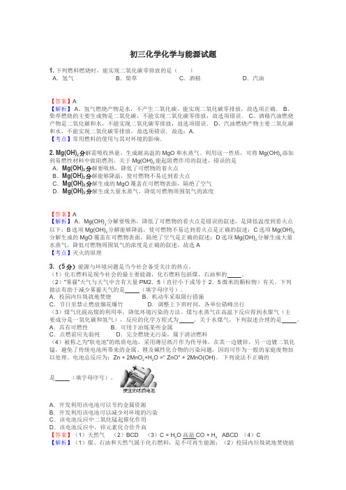 初三化学化学与能源试题
