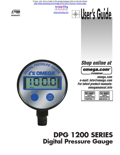 DPG 1200 SERIES Digital Pressure Gauge 操作说明说明书