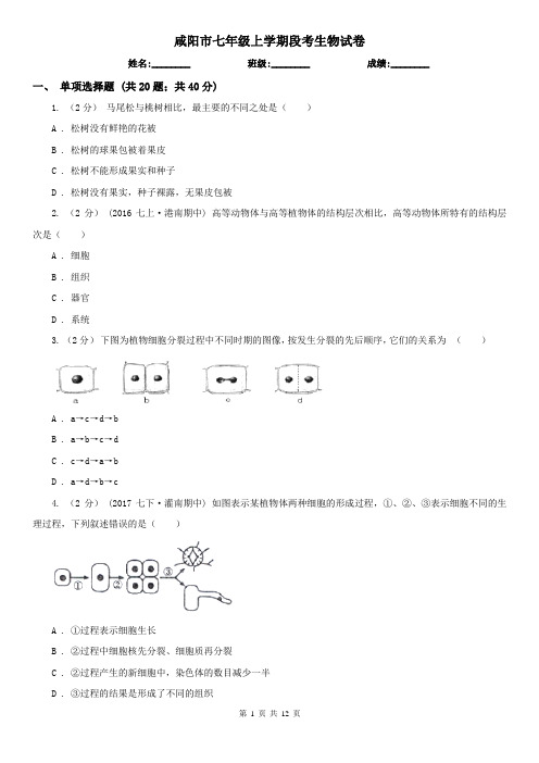 咸阳市七年级上学期段考生物试卷