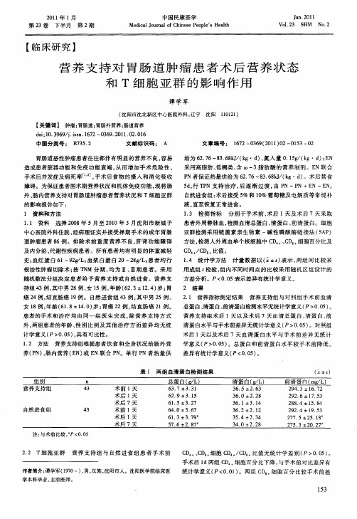 营养支持对胃肠道肿瘤患者术后营养状态和T细胞亚群的影响作用