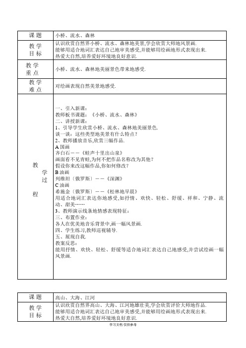 岭南版四级全册美术教学设计方案