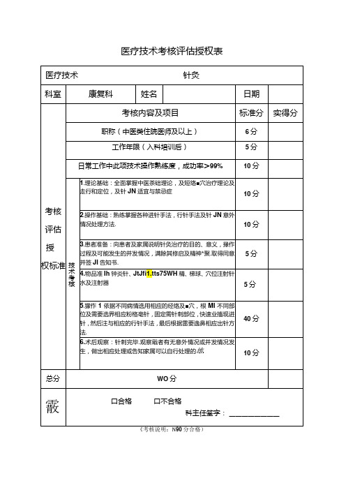 (针灸)医疗技术考核评估授权表