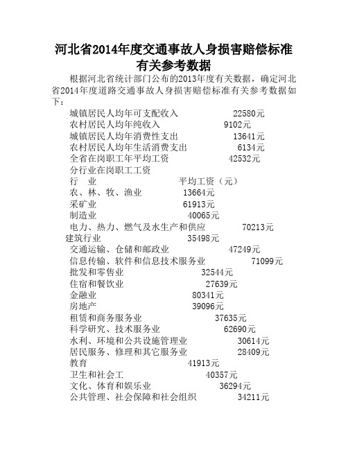 河北省2014年度交通事故人身损害赔偿标准有关参考数据