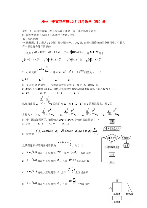 广西桂林中学高三数学10月月考试题 理