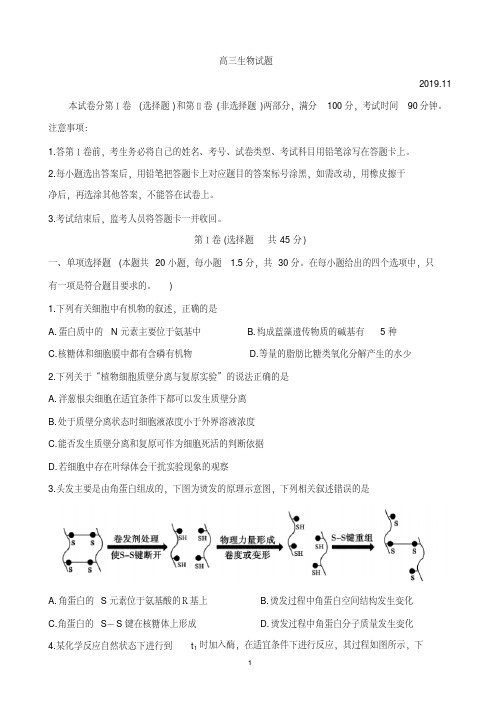 最新山东省德州市2020届高三上学期期中考试生物 含答案 