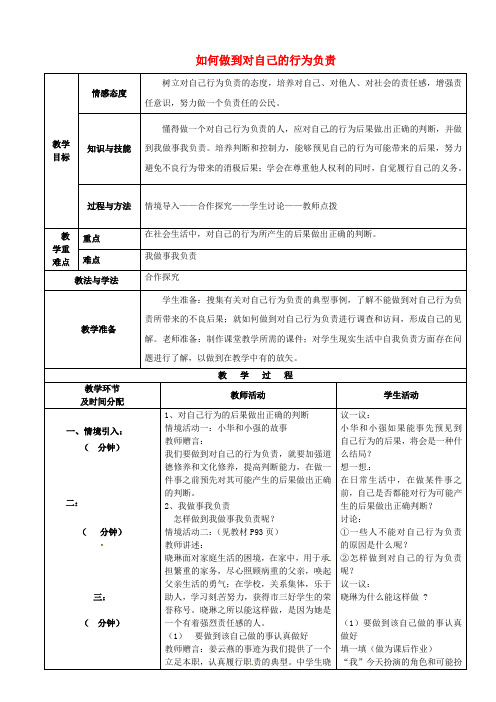 七年级政治下册第18课第2框如何做到对自己的行为负责教案鲁教版