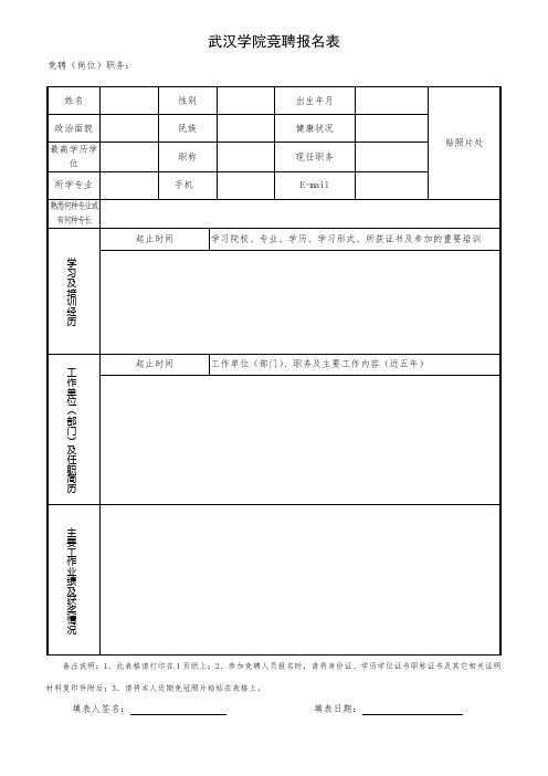 武汉学院竞聘报名表