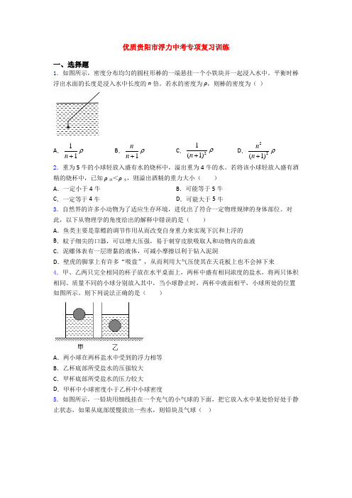 优质贵阳市浮力中考专项复习训练