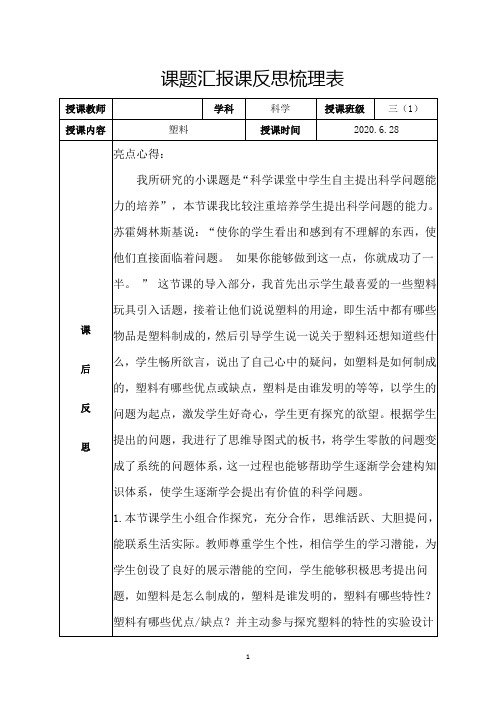 三年级下册科学教学反思---15-塑料-苏教版