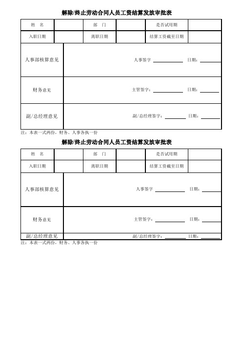 工资发放审批表