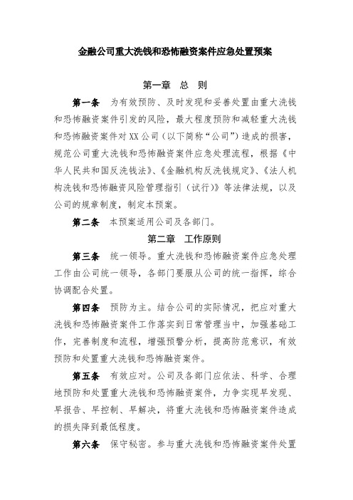 金融公司重大洗钱和恐怖融资案件应急处置预案