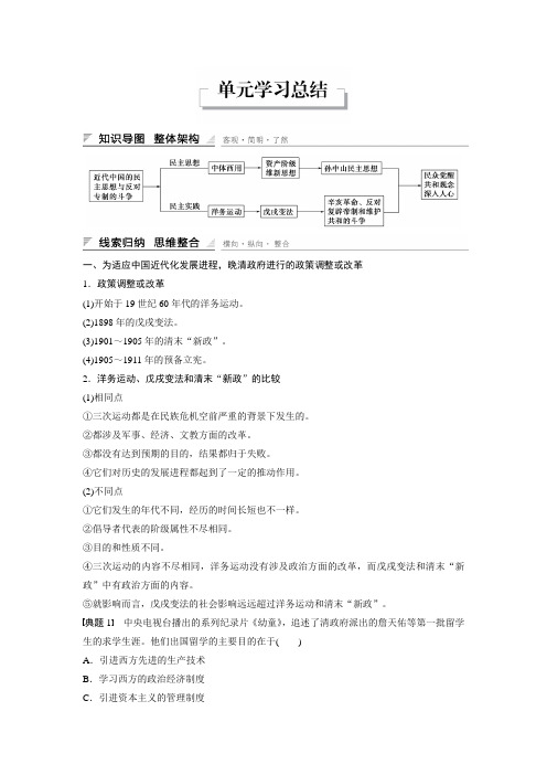 高二历史人教版选修2导学案：第六单元 近代中国的民主思想与反对专制的斗争 单元学习总结 Word版含解析