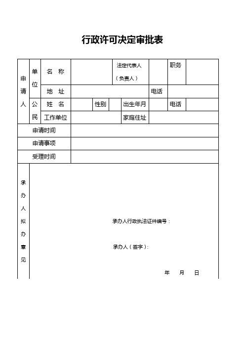 行政许可决定审批城管表