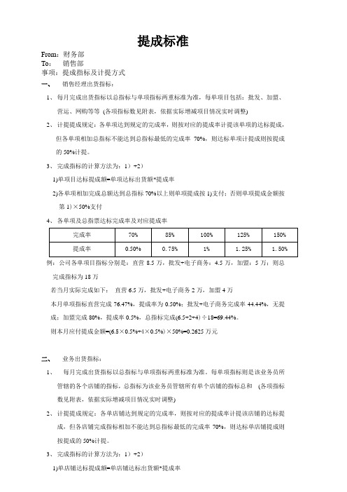 提成指标标准