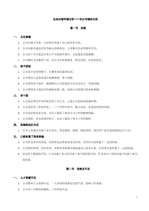 企业内部环境分析----本公司现状分析