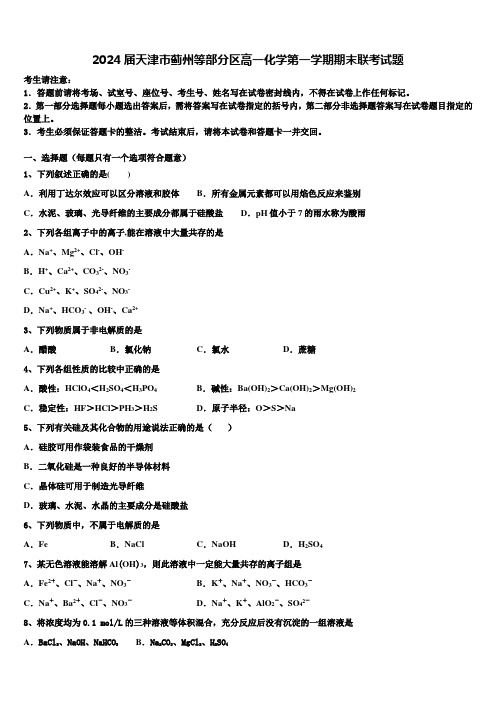 2024届天津市蓟州等部分区高一化学第一学期期末联考试题含解析