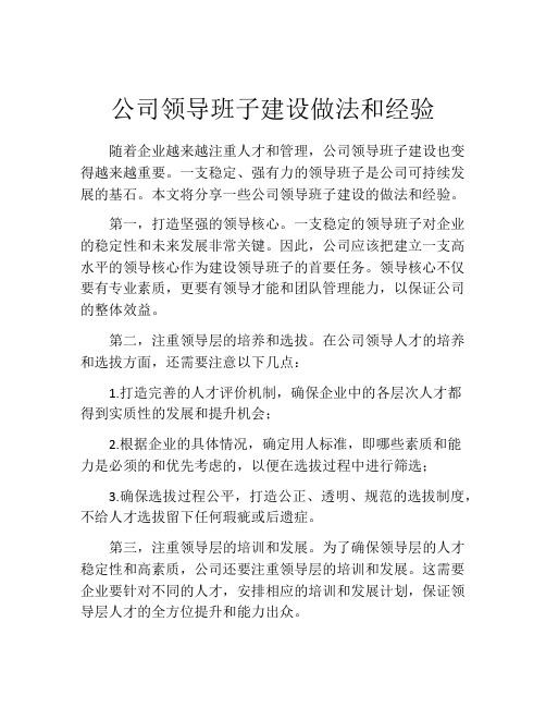 公司领导班子建设做法和经验