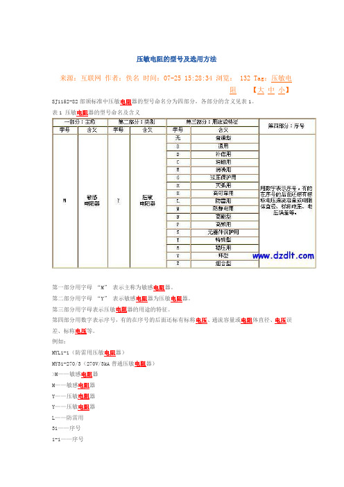 压敏电阻的型号及选用方法