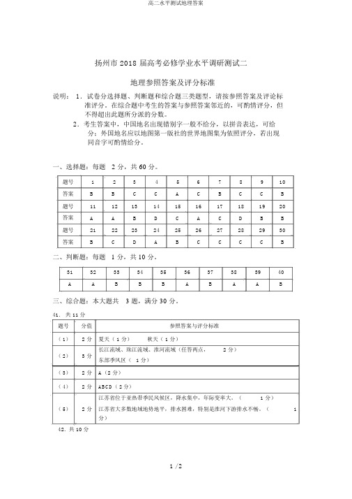 高二水平测试地理答案