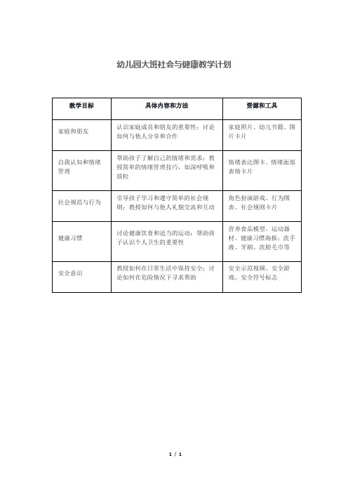 幼儿园大班社会与健康教学计划