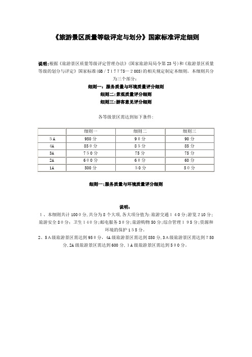 旅游景区质量等级评定与划分国家标准评定细则