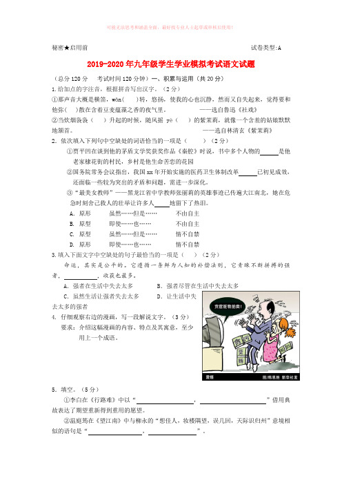 2019-2020年九年级学生学业模拟考试语文试题