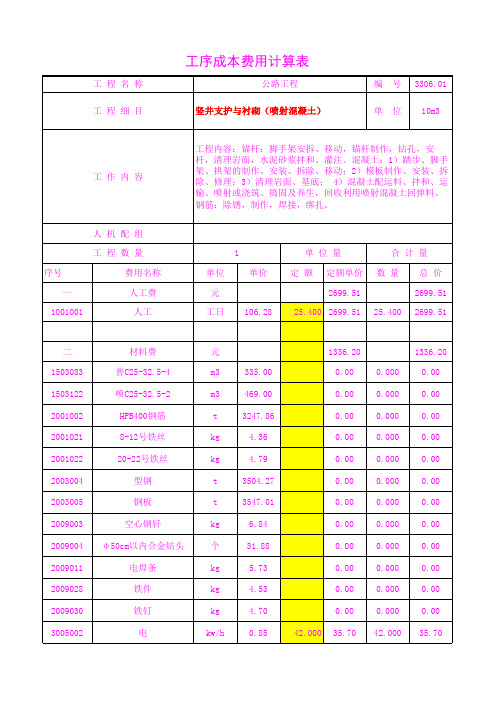 公路桥梁工序分包单价3306.01