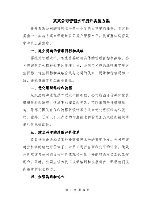 某某公司管理水平提升实施方案