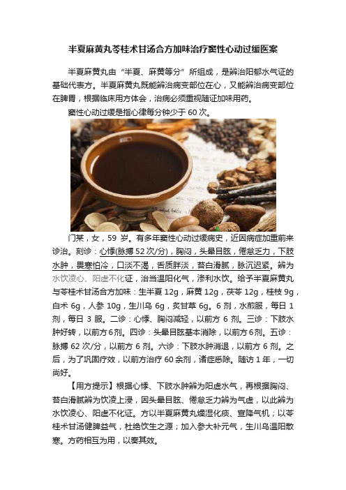 半夏麻黄丸苓桂术甘汤合方加味治疗窦性心动过缓医案