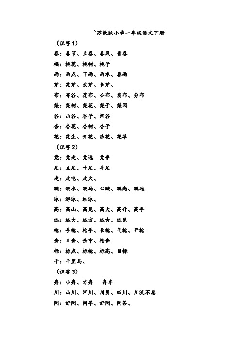 苏教版小学一年级语文下册一类生字组词