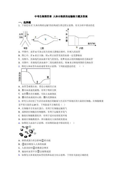 中考生物第四章 人体内物质的运输练习题及答案