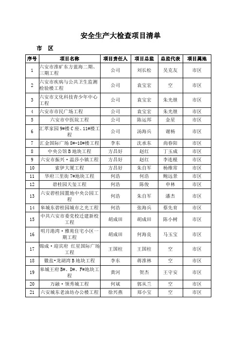 安全生产大检查项目清单