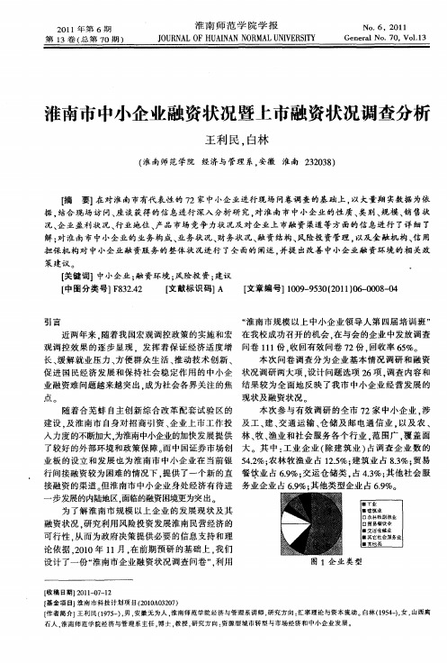 淮南市中小企业融资状况暨上市融资状况调查分析