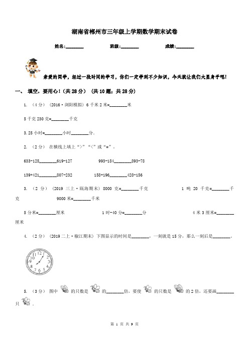 湖南省郴州市三年级上学期数学期末试卷