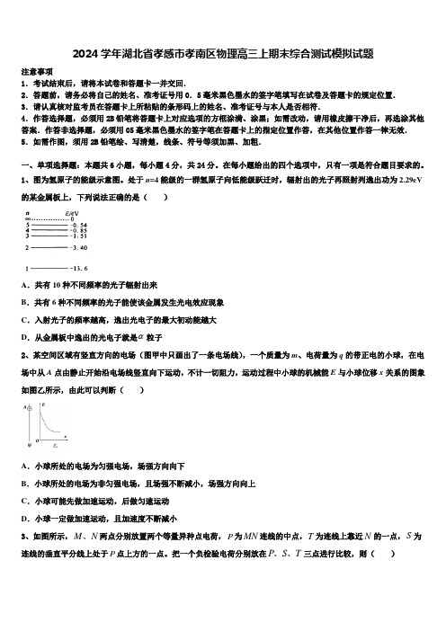 2024学年湖北省孝感市孝南区物理高三上期末综合测试模拟试题含解析