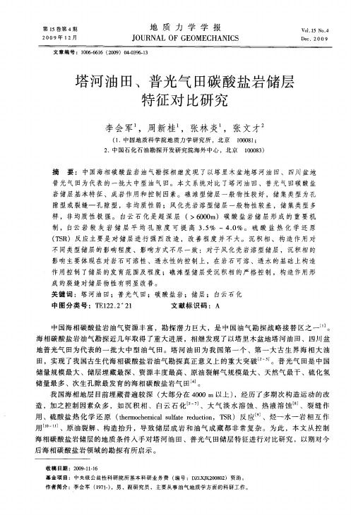 塔河油田、普光气田碳酸盐岩储层特征对比研究