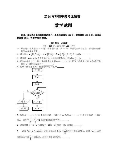 江苏省2013届高三高考压轴【数学试题】(含答案)