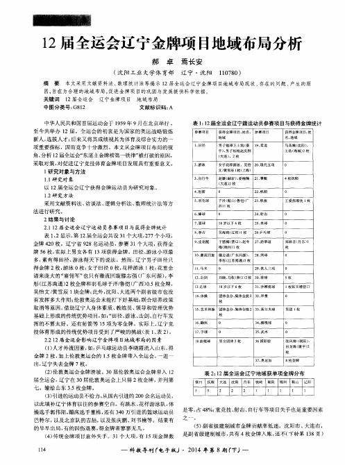 12届全运会辽宁金牌项目地域布局分析