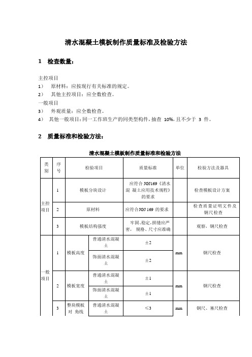 清水混凝土模板制作质量标准及检验方法