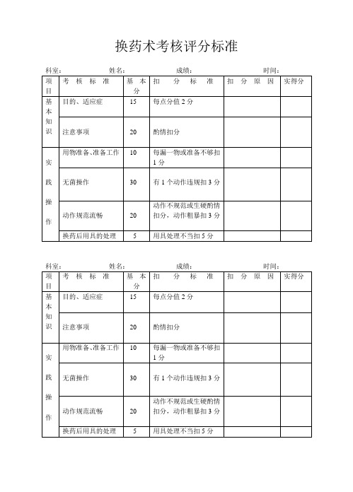 换药术考核评分标准