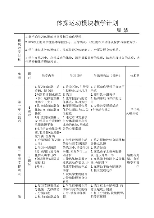 体操运动模块教学计划