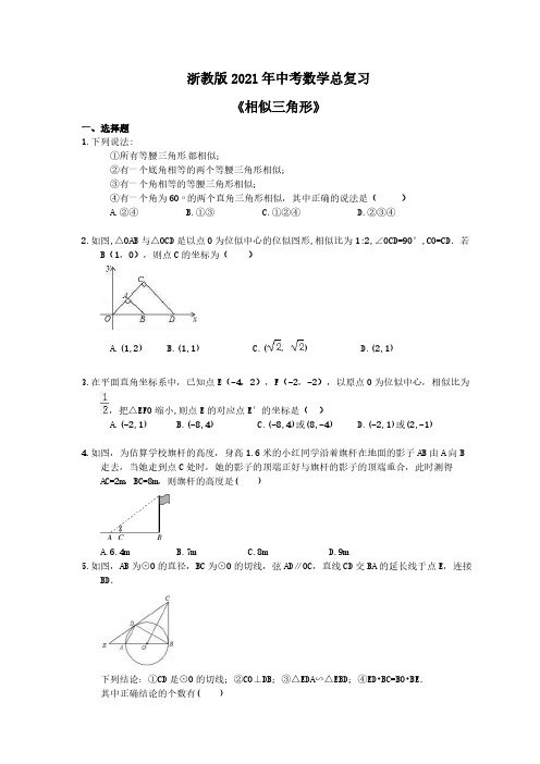 浙教版2021年中考数学总复习《相似三角形》(含答案)