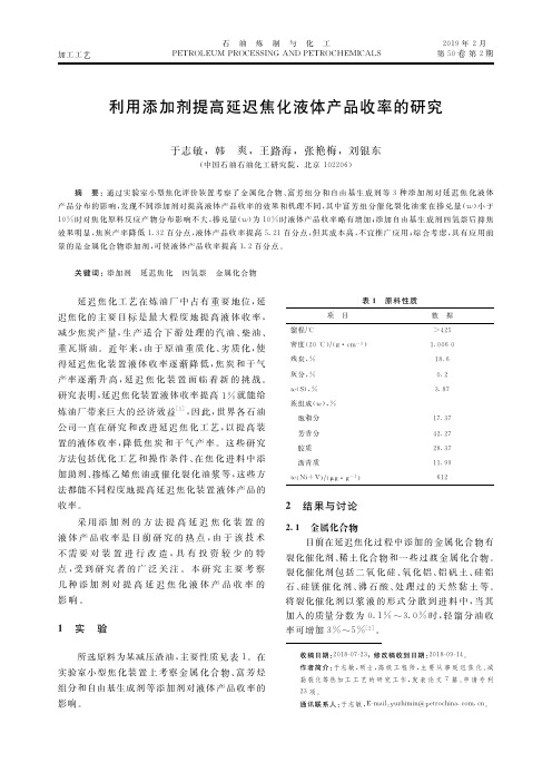 利用添加剂提高延迟焦化液体产品收率的研究