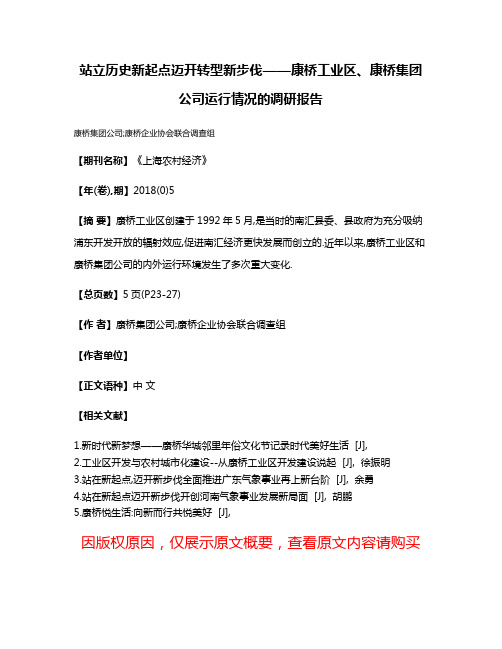 站立历史新起点迈开转型新步伐——康桥工业区、康桥集团公司运行情况的调研报告