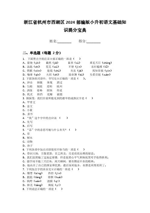 浙江省杭州市西湖区2024部编版小升初语文基础知识提分宝典