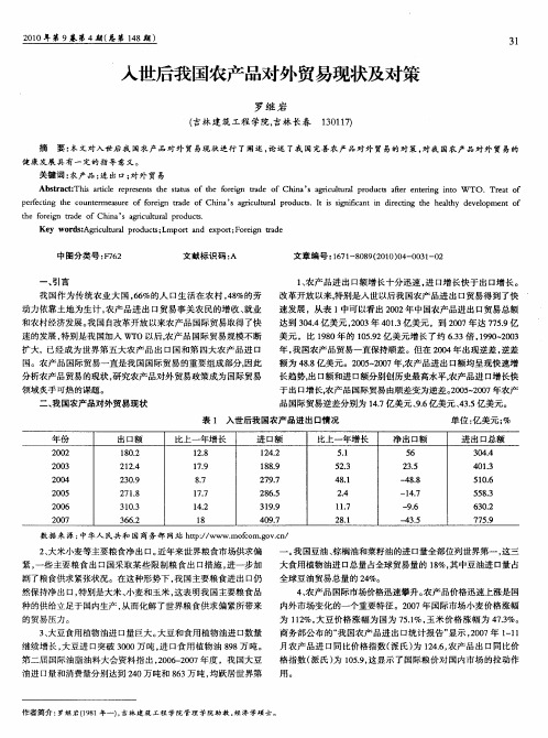 入世后我国农产品对外贸易现状及对策