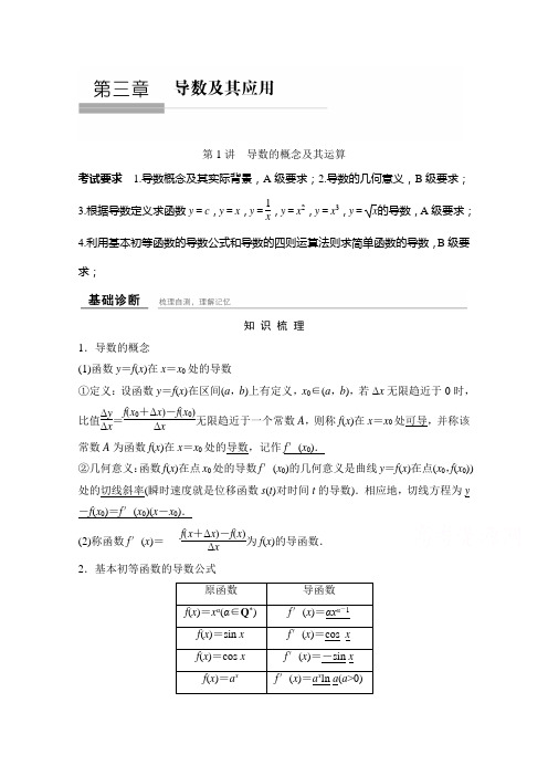 创新设计数学文江苏专用一轮复习 第三章 导学案 导数及其应用 含答案