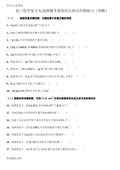 高考化学选择题-NA考点知识点归纳(判断)汇编